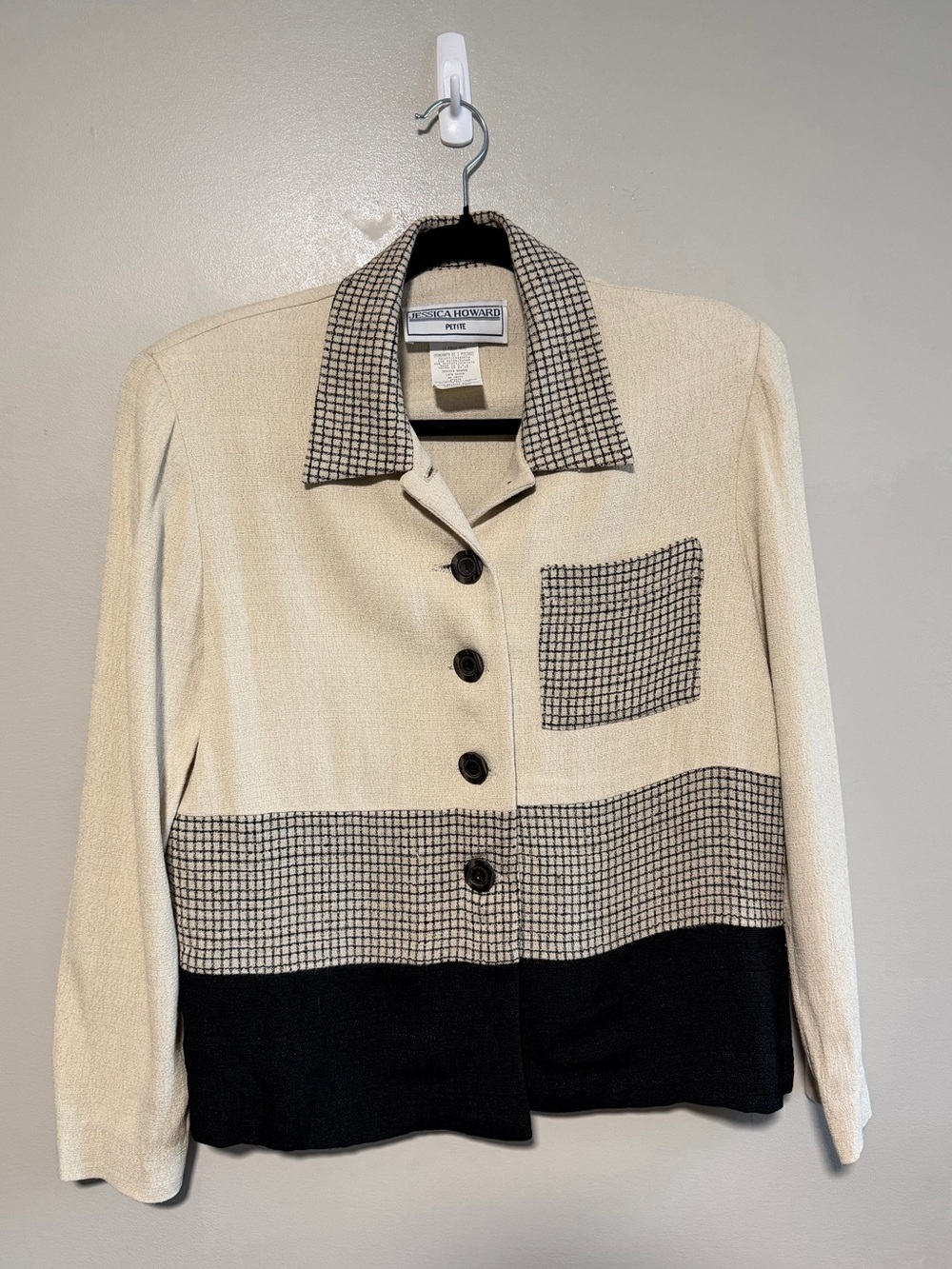 Vintage Blazer Jacket Cream Petite Colorblock Office Size 4 Made in USA